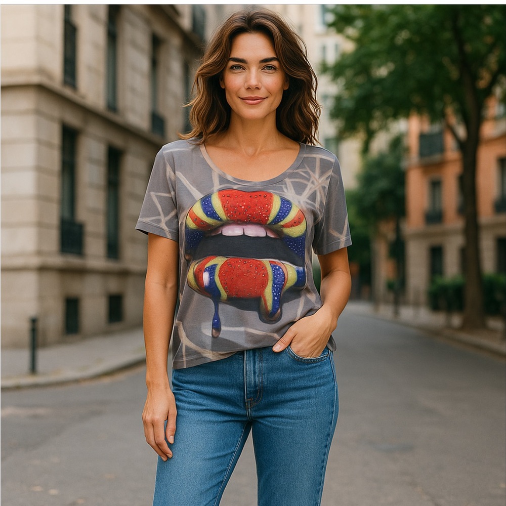 Understar brand cropped top with lip design!